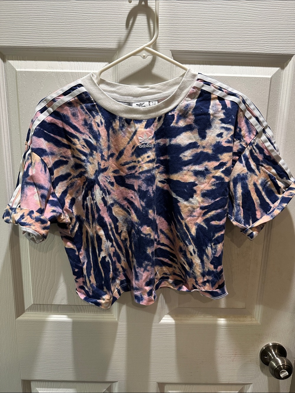 adidas Tie-Dye Crop Top in Navy, Pink, Cream
